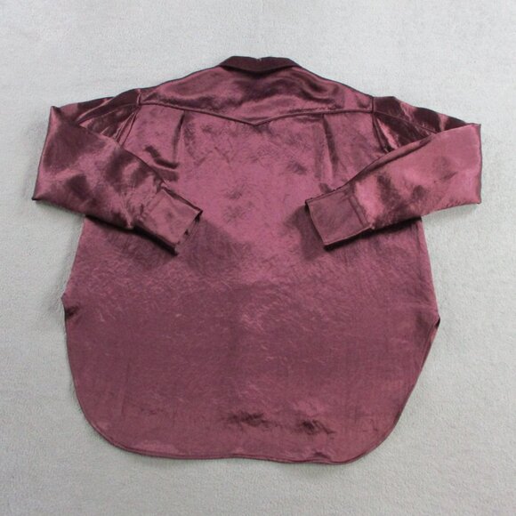 Rag & Bone Top Womens Small Solid Burgundy Satin Silky Flowy Button Up Shirt - Picture 3 of 9